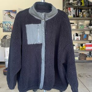 Button-up, oversized, fuzzy sweater